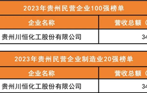 喜訊：川恒股份榮登2023年“貴州民營企業(yè)100強(qiáng)榜單”、“貴州民營企業(yè)制造業(yè)20強(qiáng)榜單”